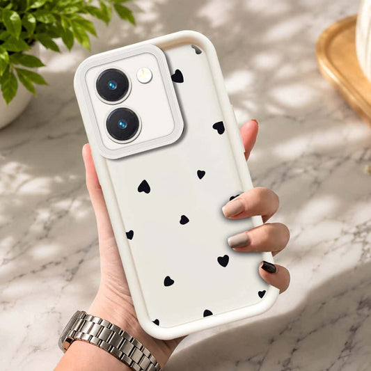 Vivo Y27s  - Offwhite - Classic Heart Print - ONation Step Up Series - HQ Liquid Silicone Soft Case