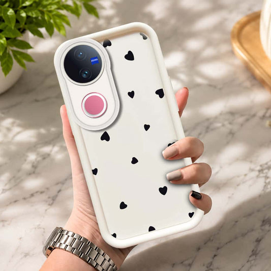 Vivo V50  - Offwhite - Classic Heart Print - ONation Step Up Series - HQ Liquid Silicone Soft Case