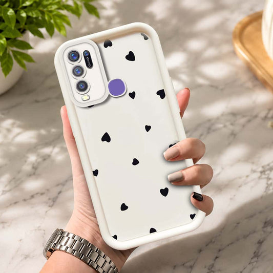 Vivo Y50  - Offwhite - Classic Heart Print - ONation Step Up Series - HQ Liquid Silicone Soft Case