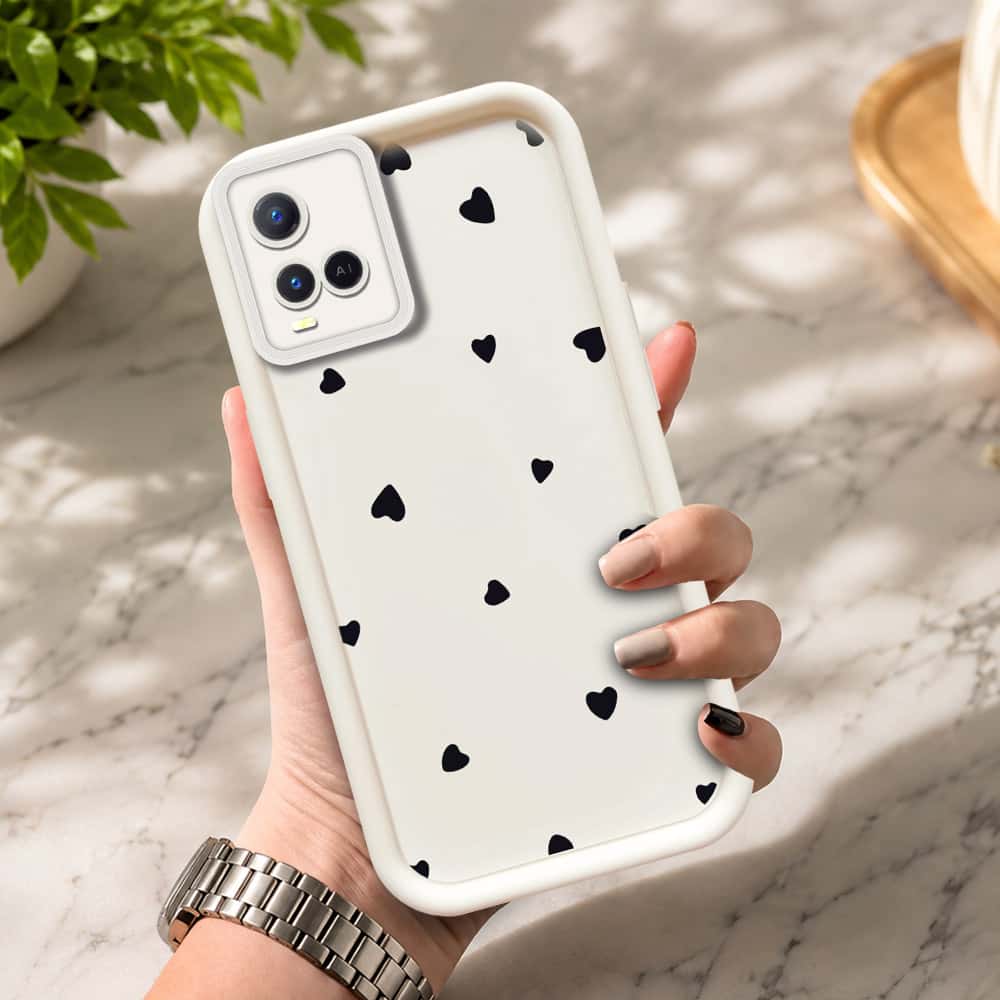 Vivo Y21 - Offwhite - Classic Heart Print - ONation Step Up Series - HQ Liquid Silicone Soft Case