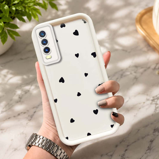 Vivo Y20  - Offwhite - Classic Heart Print - ONation Step Up Series - HQ Liquid Silicone Soft Case
