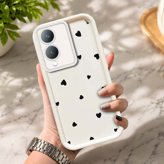 Vivo Y17s  - Offwhite - Classic Heart Print - ONation Step Up Series - HQ Liquid Silicone Soft Case