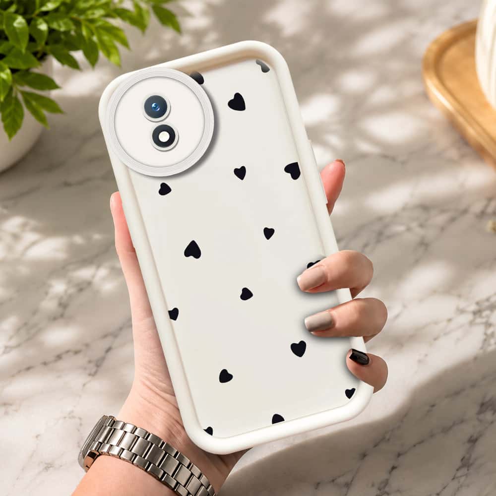 Vivo Y02 - Offwhite - Classic Heart Print - ONation Step Up Series - HQ Liquid Silicone Soft Case
