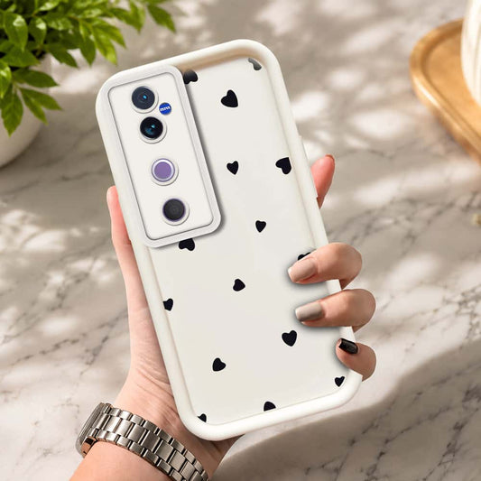 Vivo S19  - Offwhite - Classic Heart Print - ONation Step Up Series - HQ Liquid Silicone Soft Case