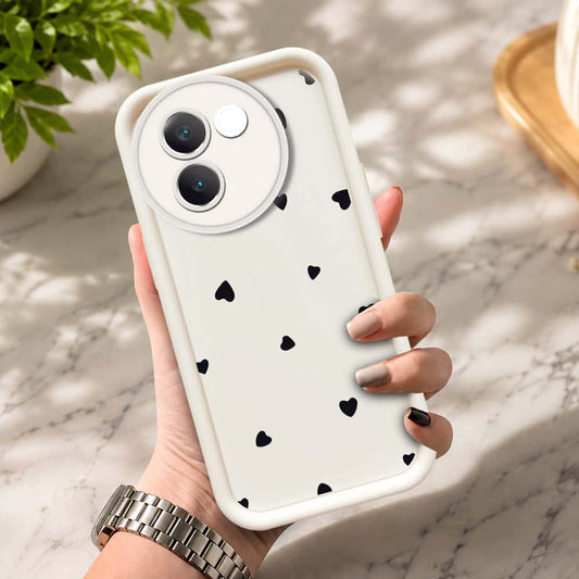 Vivo V30e  - Offwhite - Classic Heart Print - ONation Step Up Series - HQ Liquid Silicone Soft Case
