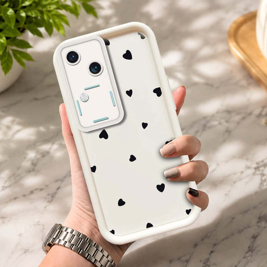 Vivo V30  - Offwhite - Classic Heart Print - ONation Step Up Series - HQ Liquid Silicone Soft Case