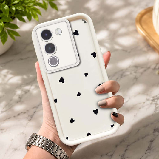 Vivo Y200 5G  - Offwhite - Classic Heart Print - ONation Step Up Series - HQ Liquid Silicone Soft Case