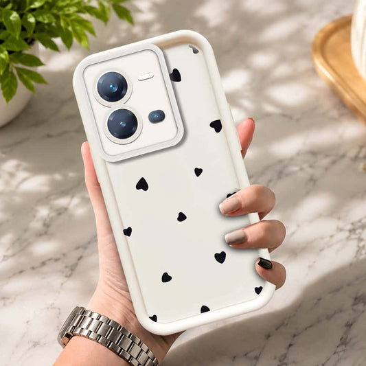 Vivo V25e  - Offwhite - Classic Heart Print - ONation Step Up Series - HQ Liquid Silicone Soft Case