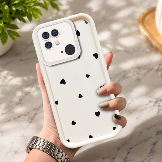 Xiaomi Redmi 10C  - Offwhite - Classic Heart Print - ONation Step Up Series - HQ Liquid Silicone Soft Case