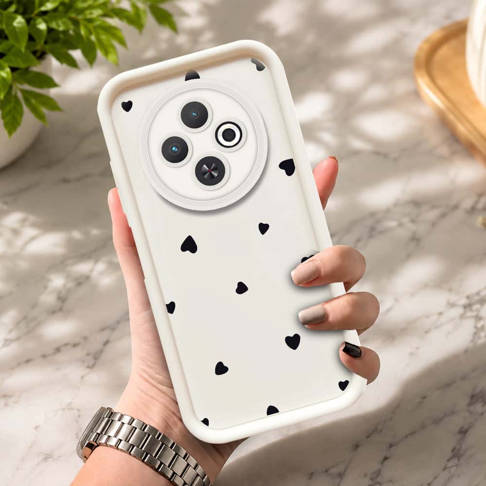 Xiaomi Poco C75 - Offwhite - Classic Heart Print - ONation Step Up Series - HQ Liquid Silicone Soft Case