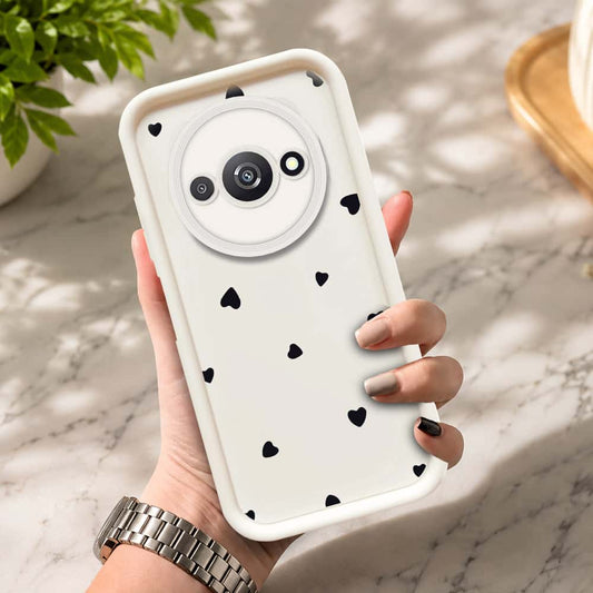 Xiaomi Redmi A3  - Offwhite - Classic Heart Print - ONation Step Up Series - HQ Liquid Silicone Soft Case