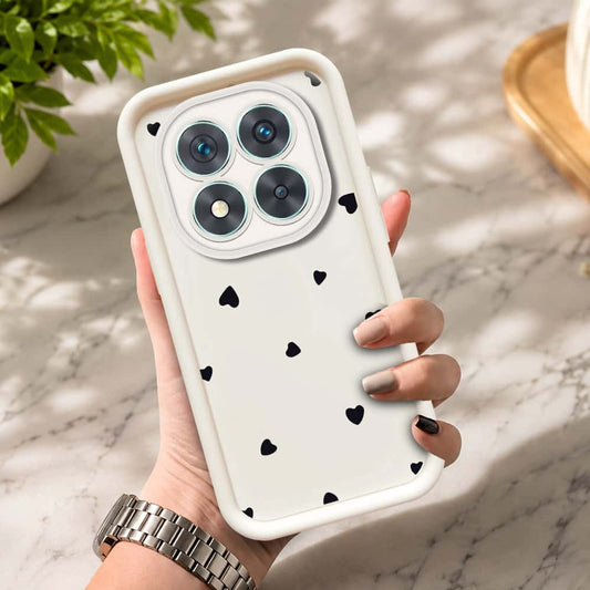 Xiaomi Redmi Note 14 Pro 4G  - Offwhite - Classic Heart Print - ONation Step Up Series - HQ Liquid Silicone Soft Case