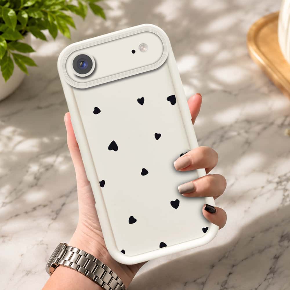 iPhone 17 Air  - Offwhite - Classic Heart Print - ONation Step Up Series - HQ Liquid Silicone Soft Case