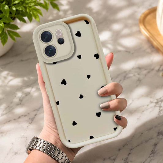 Vivo V70  - Offwhite - Classic Heart Print - ONation Step Up Series - HQ Liquid Silicone Soft Case