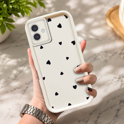 Samsung Galaxy M07  - Offwhite - Classic Heart Print - ONation Step Up Series - HQ Liquid Silicone Soft Case