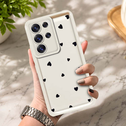 Samsung Galaxy S26 Ultra   - Offwhite - Classic Heart Print - ONation Step Up Series - HQ Liquid Silicone Soft Case