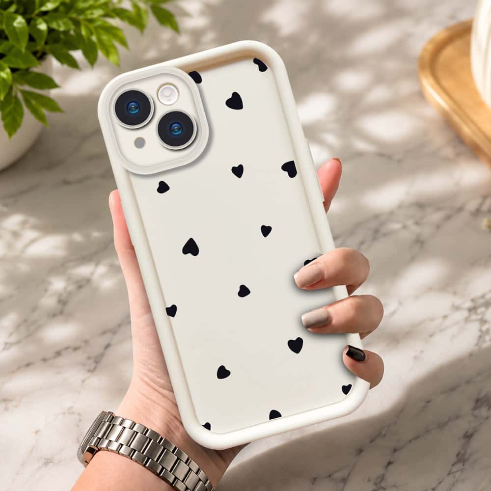 iPhone 13  - Offwhite - Classic Heart Print - ONation Step Up Series - HQ Liquid Silicone Soft Case