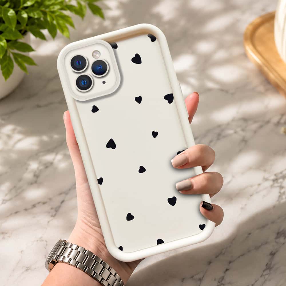 iPhone 11 Pro Max  - Offwhite - Classic Heart Print - ONation Step Up Series - HQ Liquid Silicone Soft Case