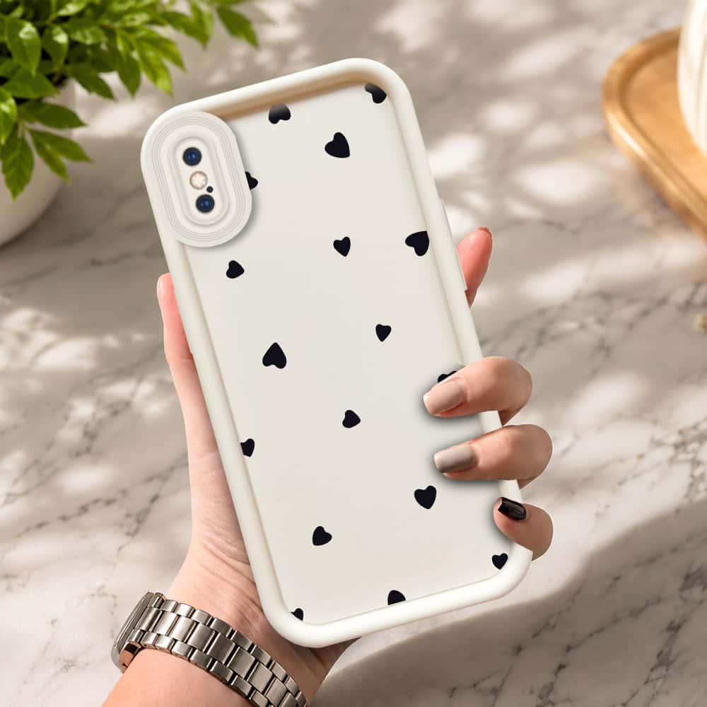 iPhone XS Max  - Offwhite - Classic Heart Print - ONation Step Up Series - HQ Liquid Silicone Soft Case