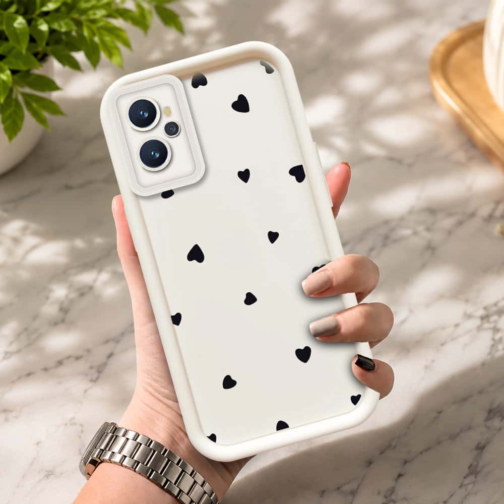 Realme 9i  - Offwhite - Classic Heart Print - ONation Step Up Series - HQ Liquid Silicone Soft Case