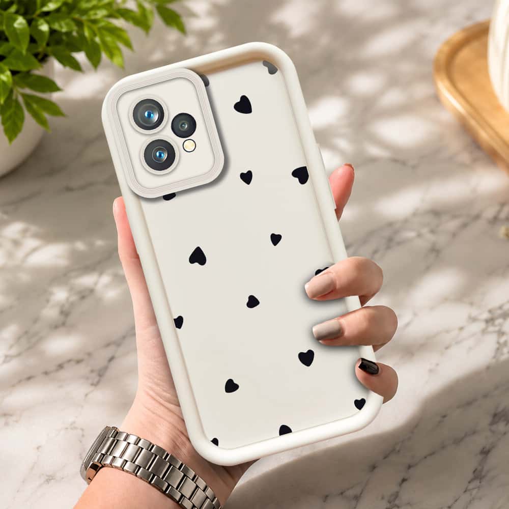Realme 9 4G  - Offwhite - Classic Heart Print - ONation Step Up Series - HQ Liquid Silicone Soft Case