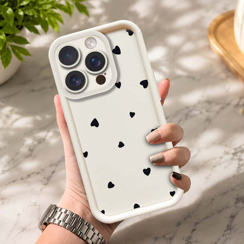 iPhone 16 Pro  - Offwhite - Classic Heart Print - ONation Step Up Series - HQ Liquid Silicone Soft Case