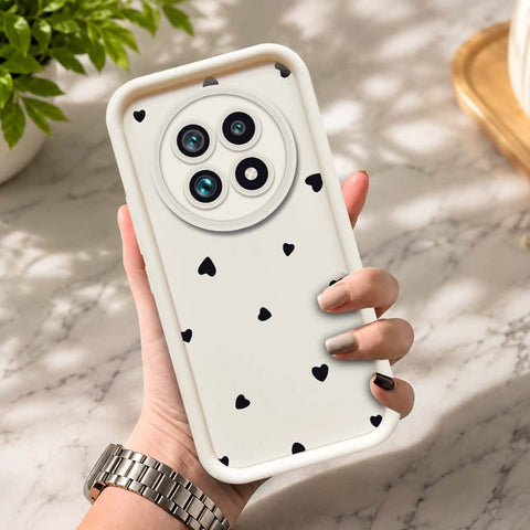 Realme 13 Pro   - Offwhite - Classic Heart Print - ONation Step Up Series - HQ Liquid Silicone Soft Case