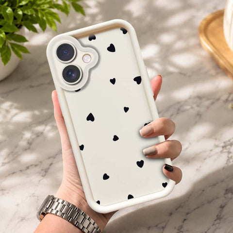 iPhone 16 Plus  - Offwhite - Classic Heart Print - ONation Step Up Series - HQ Liquid Silicone Soft Case