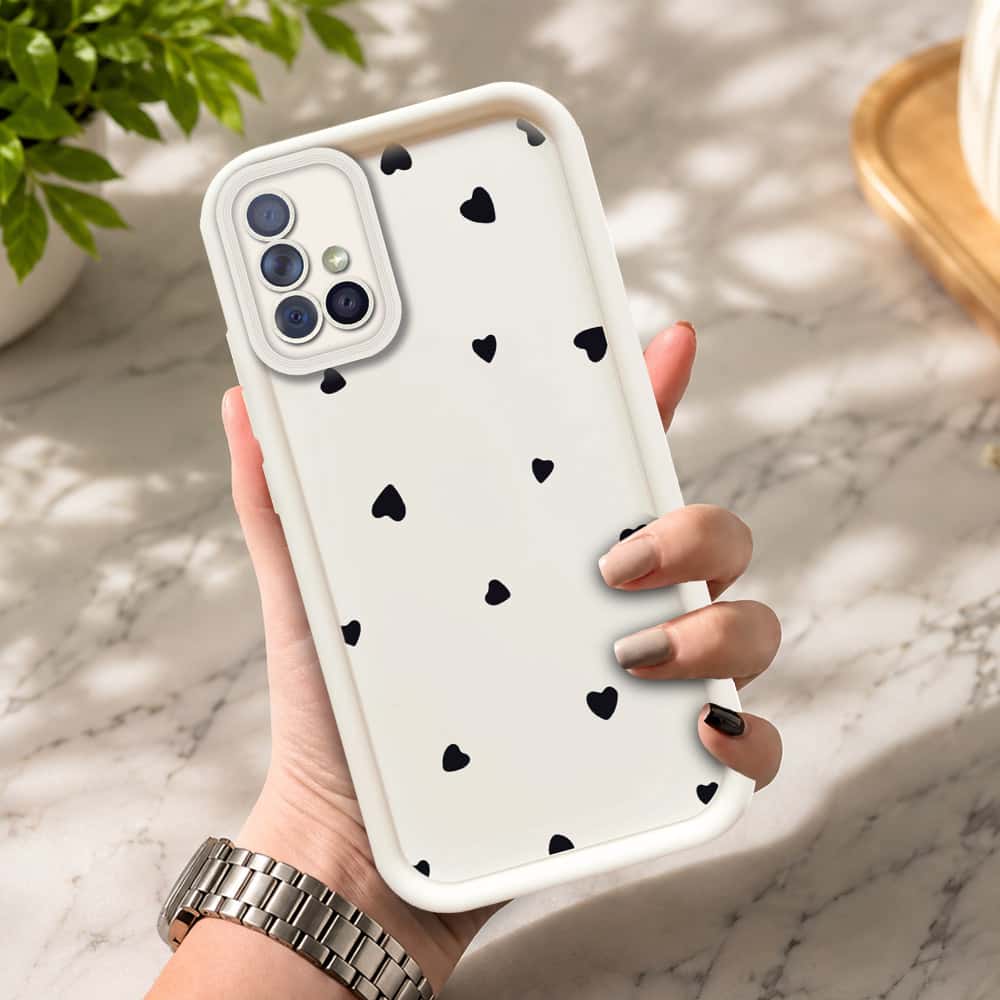 Samsung Galaxy A71  - Offwhite - Classic Heart Print - ONation Step Up Series - HQ Liquid Silicone Soft Case