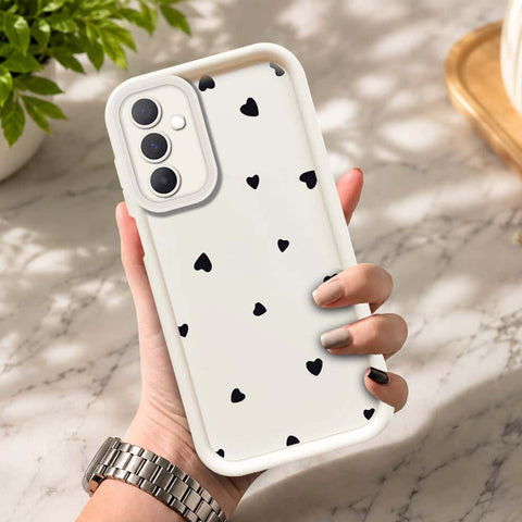 Samsung Galaxy A55  - Offwhite - Classic Heart Print - ONation Step Up Series - HQ Liquid Silicone Soft Case