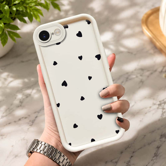 iPhone 16e - Offwhite - Classic Heart Print - ONation Step Up Series - HQ Liquid Silicone Soft Case