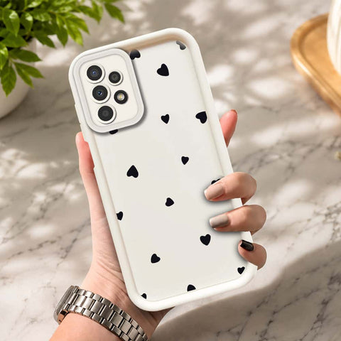 Samsung Galaxy A23 5G  - Offwhite - Classic Heart Print - ONation Step Up Series - HQ Liquid Silicone Soft Case