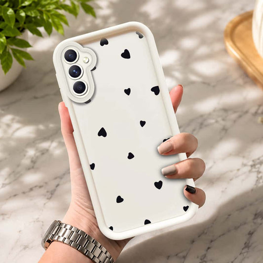 Samsung Galaxy A14  - Offwhite - Classic Heart Print - ONation Step Up Series - HQ Liquid Silicone Soft Case