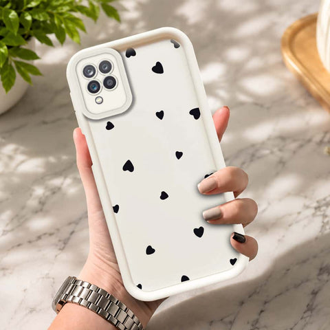 Samsung Galaxy A12 - Offwhite - Classic Heart Print - ONation Step Up Series - HQ Liquid Silicone Soft Case