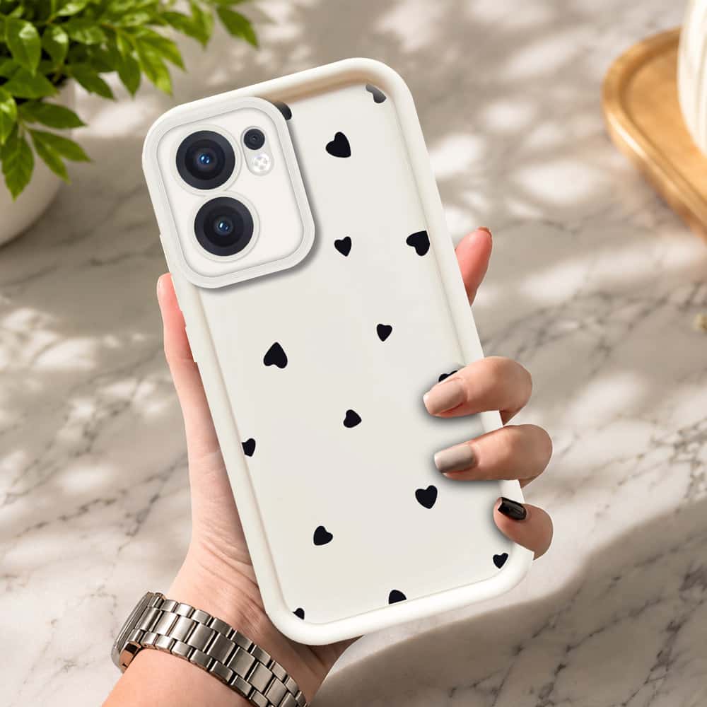 Oppo Reno 13F 4G - Offwhite - Classic Heart Print - ONation Step Up Series - HQ Liquid Silicone Soft Case