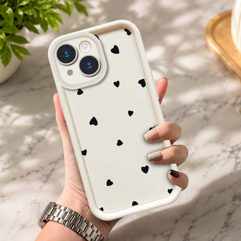 iPhone 15  - Offwhite - Classic Heart Print - ONation Step Up Series - HQ Liquid Silicone Soft Case