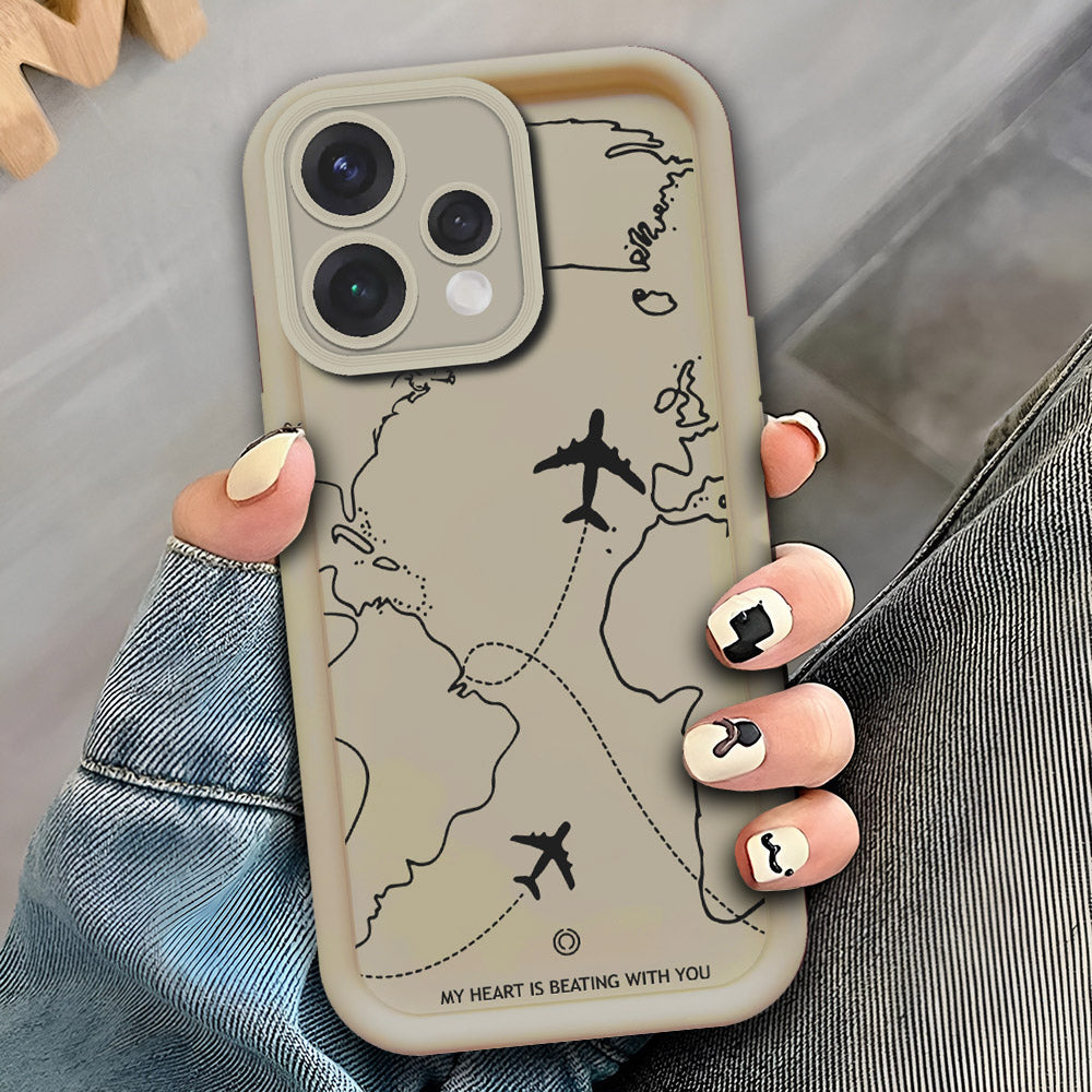 Oppo Reno 15  - Offwhite - Airplane Route Design - ONation Step Up Series - HQ Liquid Silicone Soft Case