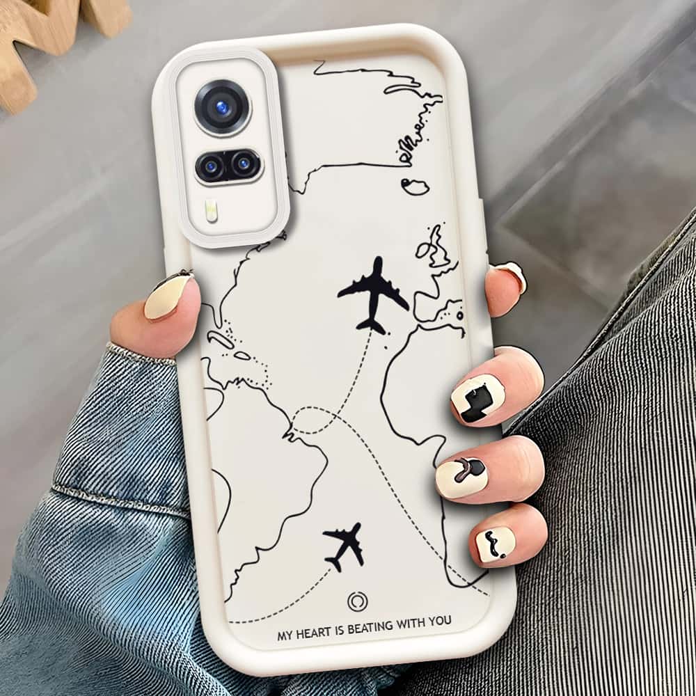 Vivo Y51s  - Offwhite - Airplane Route Design - ONation Step Up Series - HQ Liquid Silicone Soft Case