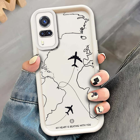 Vivo Y51 2020  - Offwhite - Airplane Route Design - ONation Step Up Series - HQ Liquid Silicone Soft Case