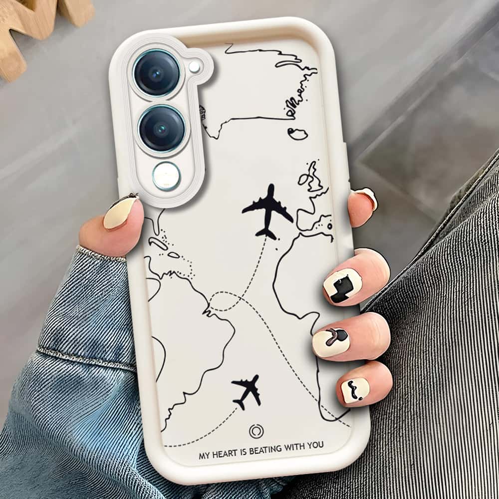 Vivo Y04  - Offwhite - Airplane Route Design - ONation Step Up Series - HQ Liquid Silicone Soft Case