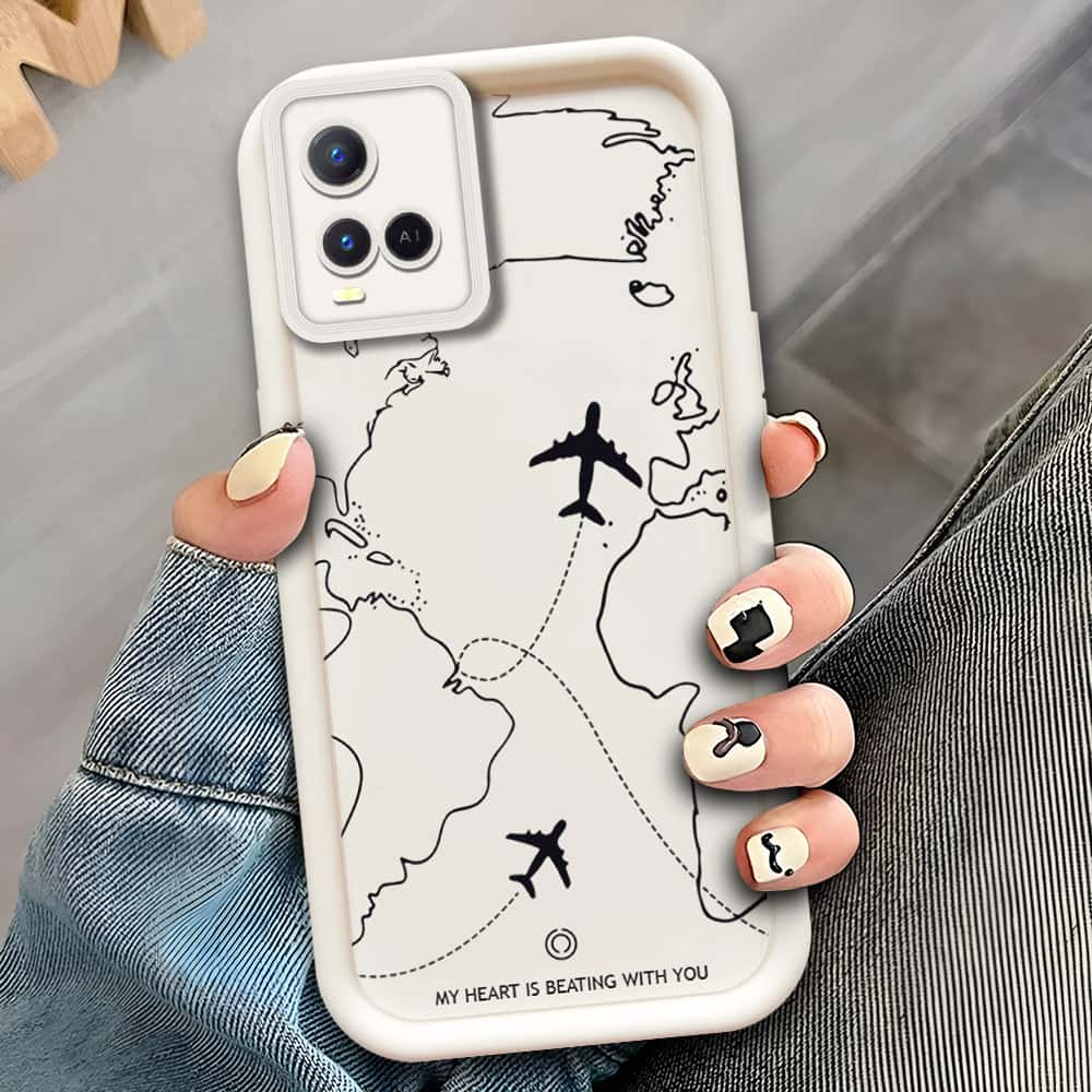 Vivo Y21e  - Offwhite - Airplane Route Design - ONation Step Up Series - HQ Liquid Silicone Soft Case
