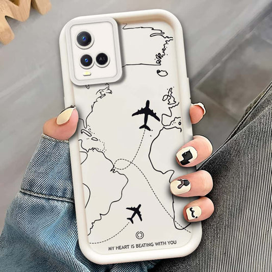 Vivo Y21s  - Offwhite - Airplane Route Design - ONation Step Up Series - HQ Liquid Silicone Soft Case (Fast Delivery)