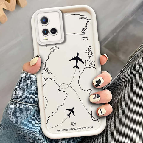 Vivo Y21s  - Offwhite - Airplane Route Design - ONation Step Up Series - HQ Liquid Silicone Soft Case (Fast Delivery)