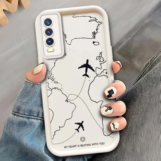 Vivo Y20s  - Offwhite - Airplane Route Design - ONation Step Up Series - HQ Liquid Silicone Soft Case