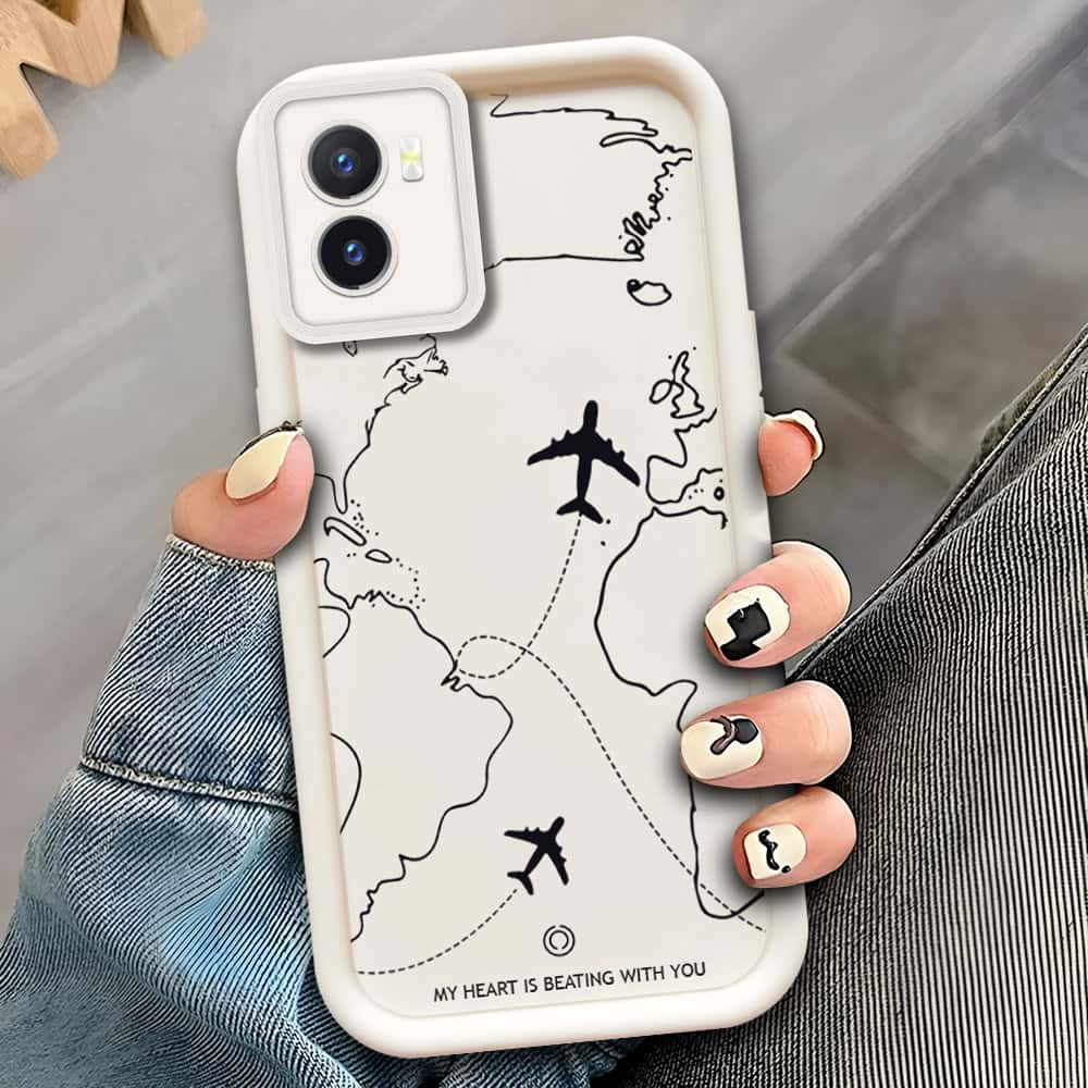 Vivo Y15a  - Offwhite - Airplane Route Design - ONation Step Up Series - HQ Liquid Silicone Soft Case