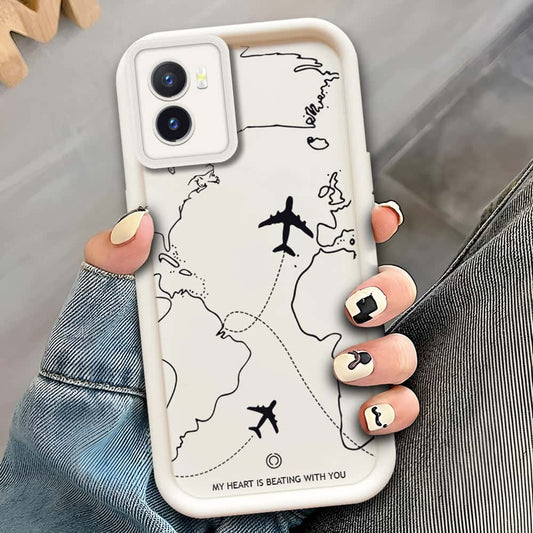 Vivo Y15a  - Offwhite - Airplane Route Design - ONation Step Up Series - HQ Liquid Silicone Soft Case