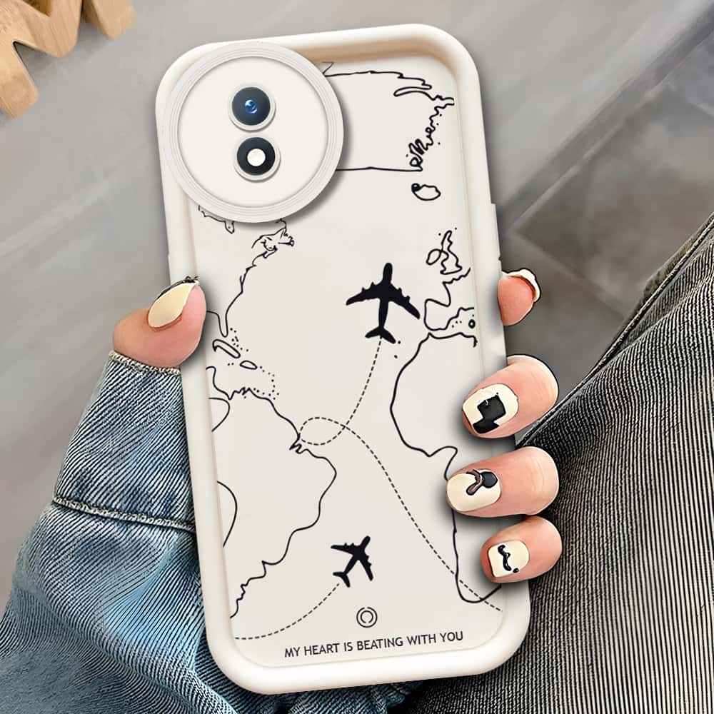 Vivo Y02    - Offwhite - Airplane Route Design - ONation Step Up Series - HQ Liquid Silicone Soft Case