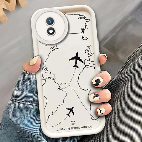 Vivo Y02    - Offwhite - Airplane Route Design - ONation Step Up Series - HQ Liquid Silicone Soft Case