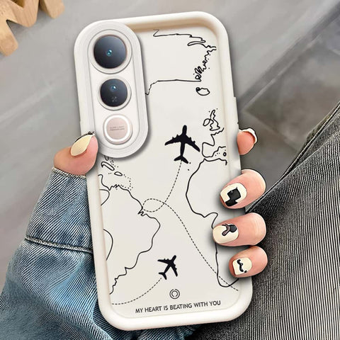 Vivo V50 Lite  - Offwhite - Airplane Route Design - ONation Step Up Series - HQ Liquid Silicone Soft Case