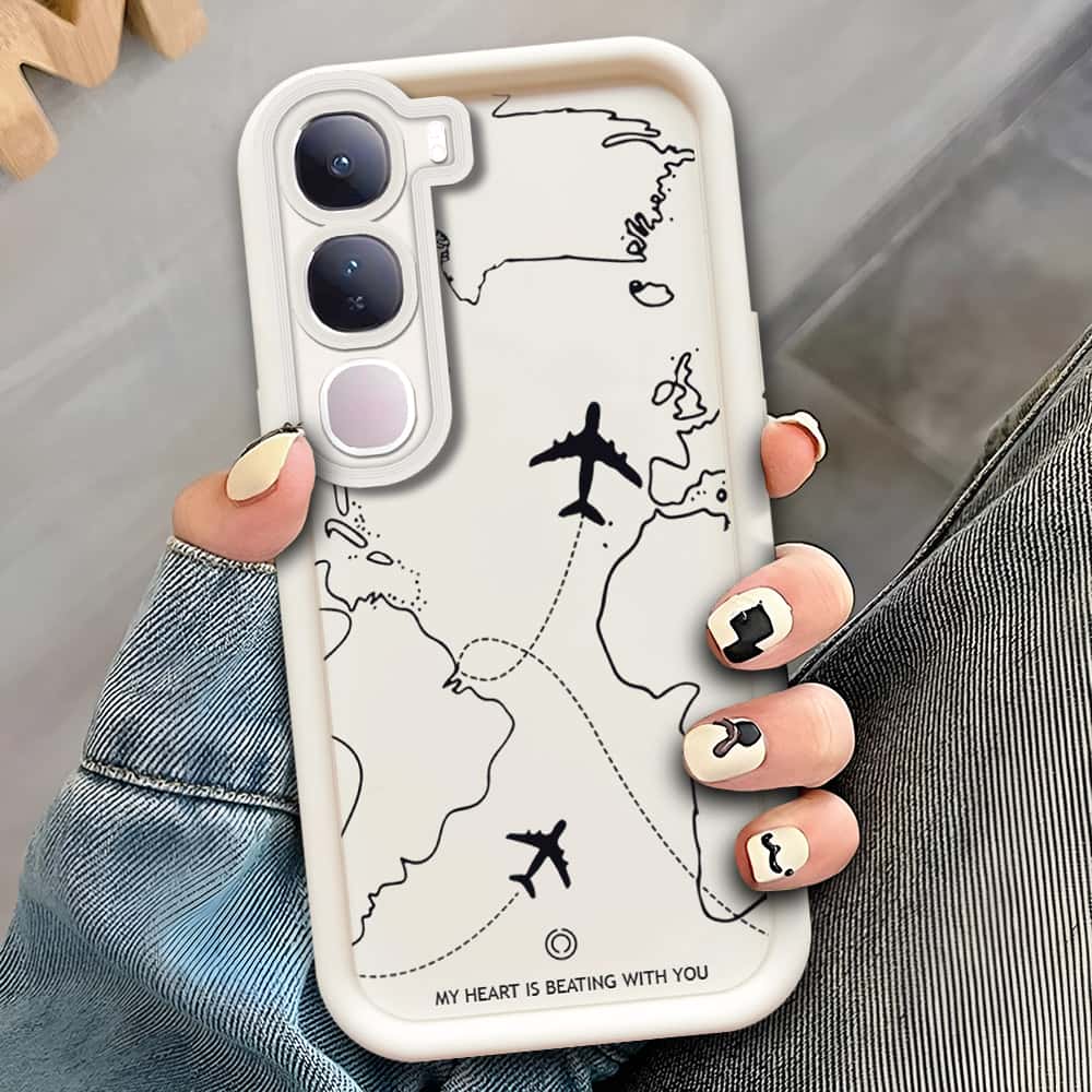 Vivo V40 Lite (IDN) - Offwhite - Airplane Route Design - ONation Step Up Series - HQ Liquid Silicone Soft Case